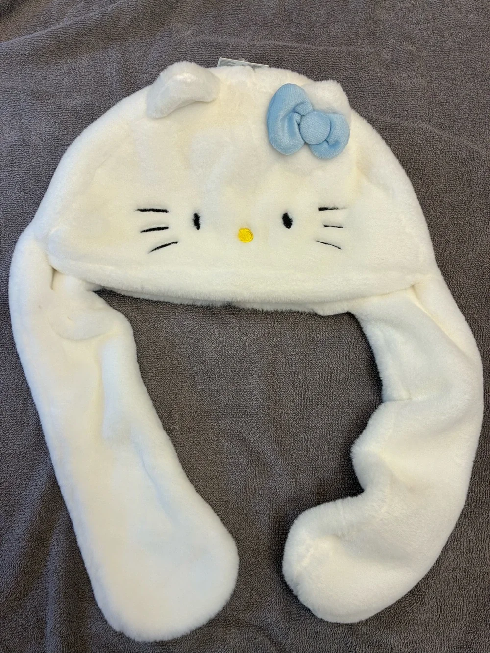 Hello Kitty White Plush Earflap Hat with Blue Bow - Kids Accessories